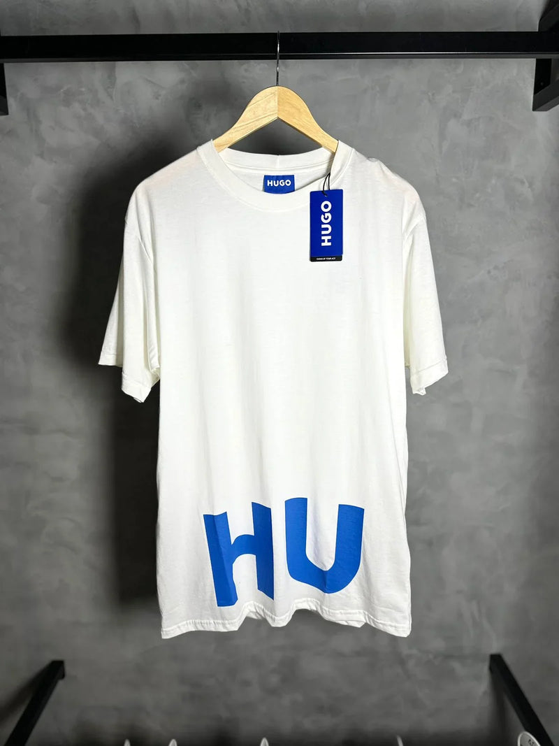 CAMISETA BOSS LOGO AZUL HUGO FRENTE E COSTAS